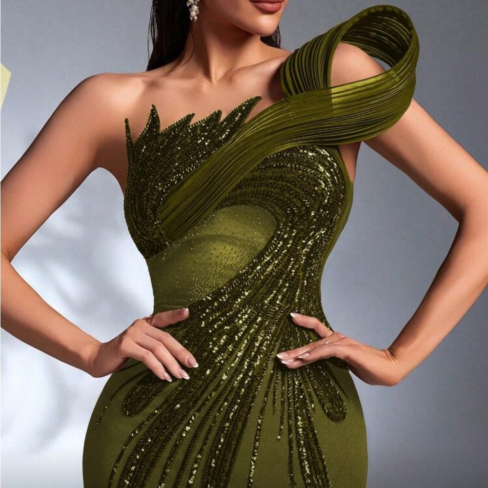 Elegant Olive Green One-Shoulder Dress